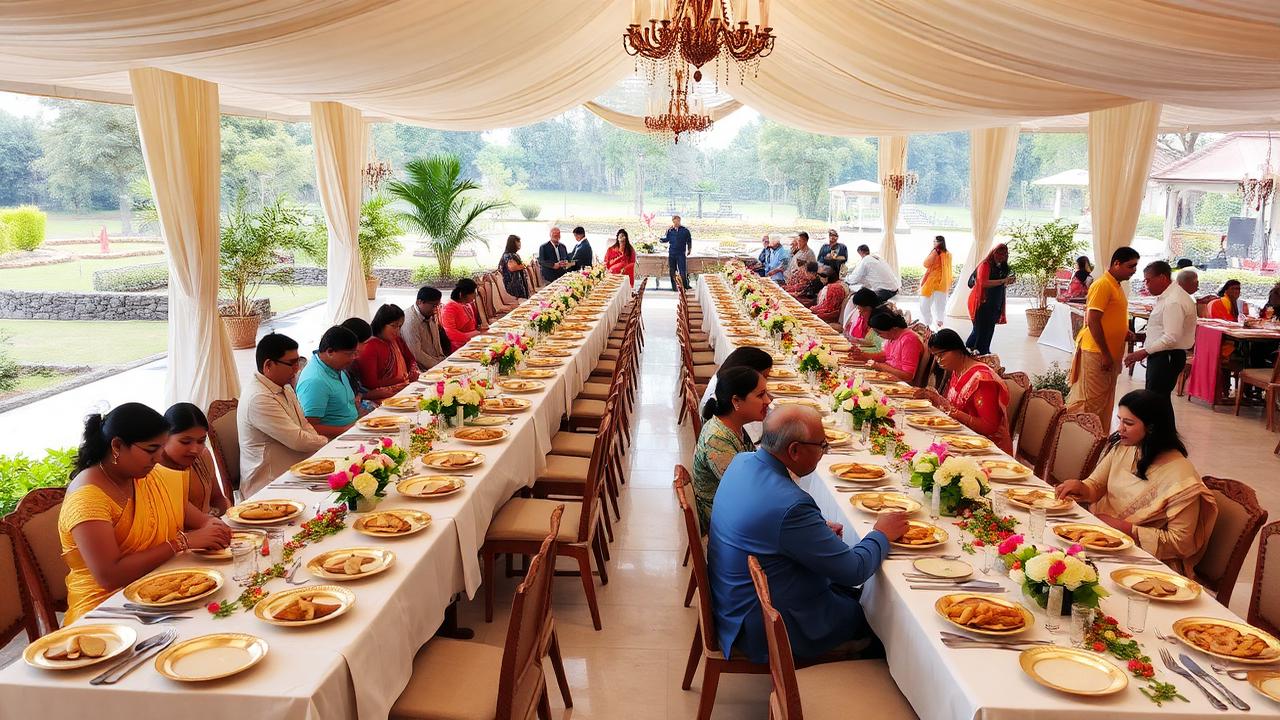 Welcome Lunch — A beautifully arranged resort buffet where both families gather and bond over a relaxed first meal.