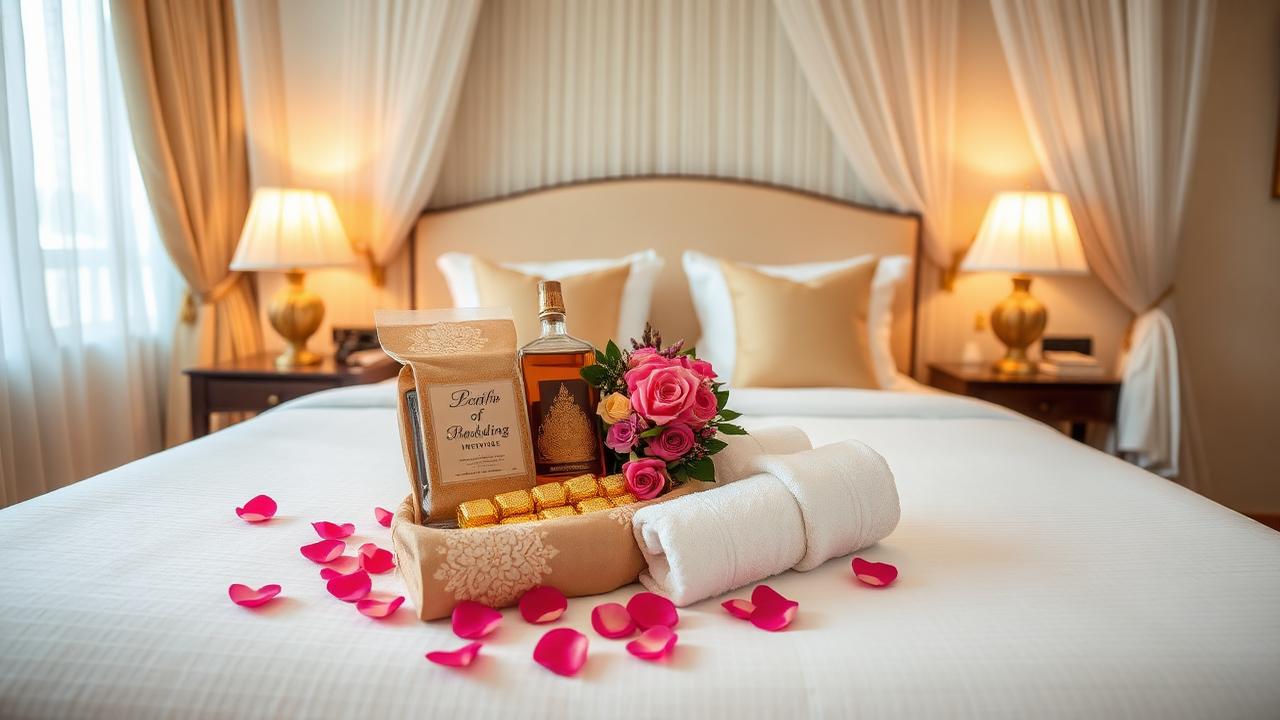 Room Check-in and Welcome Hamper — Swift check-in to elegantly prepared rooms, each waiting with a personalised wedding gift hamper.